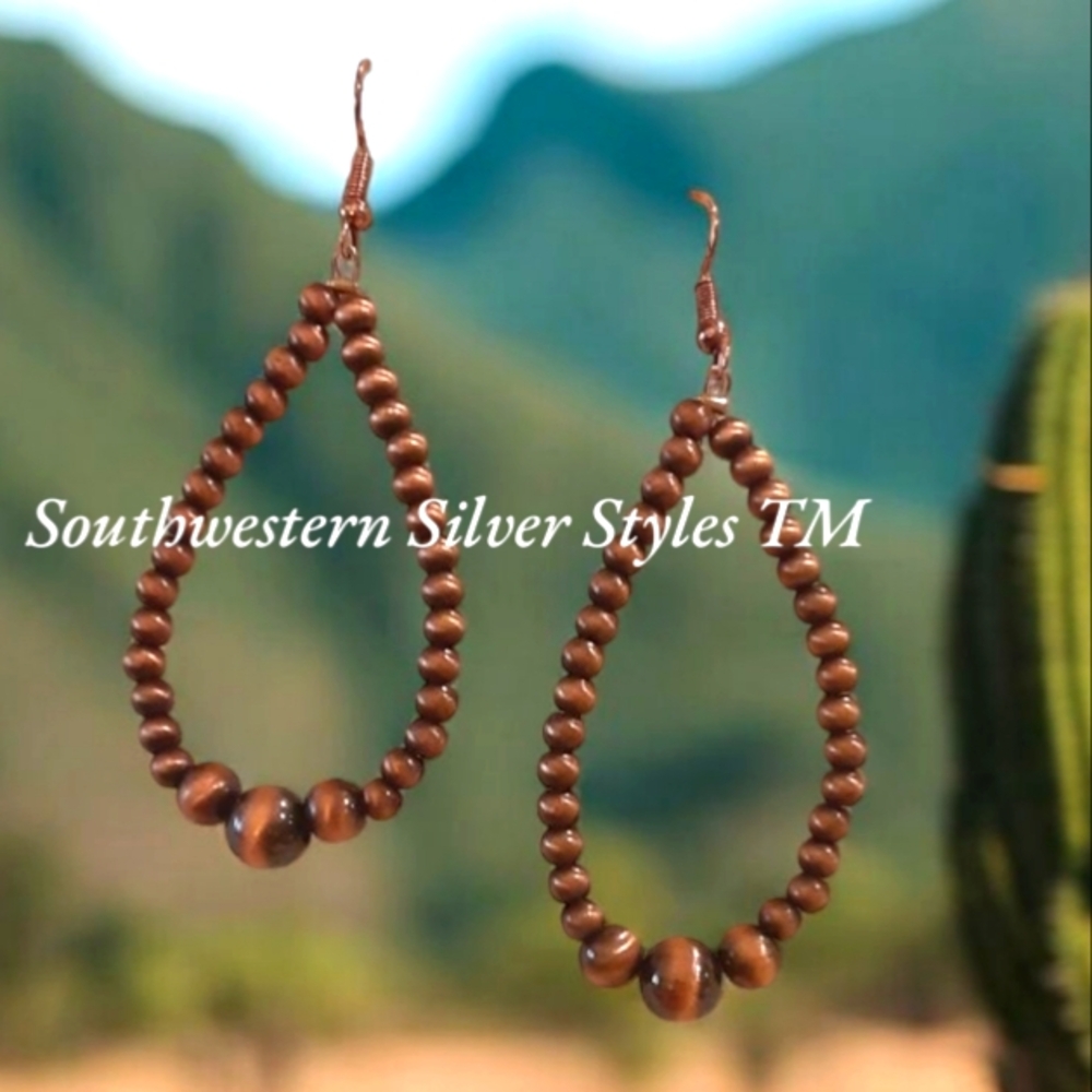 Tribal Navajo Southwestern Style Red Burnished Copper Pearls Bead Earrings